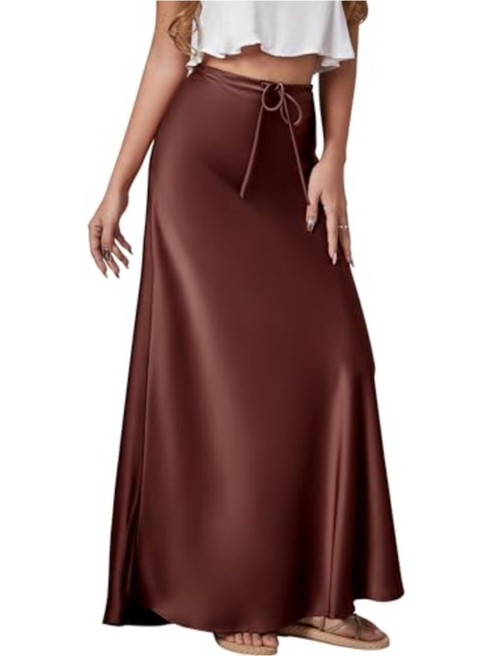 Elegant A-Line High Waisted Midi Satin Skirt for Women
